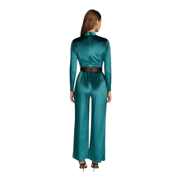 Donna Karan New York Women's Velvet Jumpsuit Green Size 16 (No Belt) - Picture 4 of 4